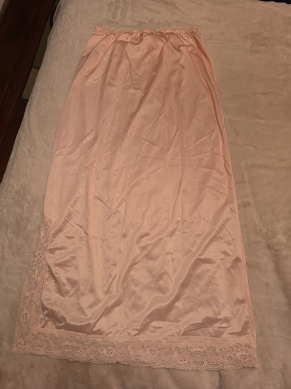 Vintage Silky Lace-Hem Slip Skirt - Blush Pink L 30/32